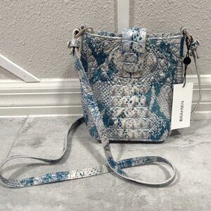 Brahmin Marley Mesmerized Melbourne Croc Leather Crossbody blue white snake Bag